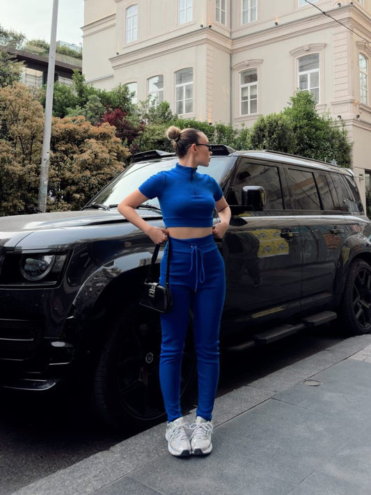 Kadın Kaşkorse Kumaş Yakası Fermuar Detaylı Tayt Takım