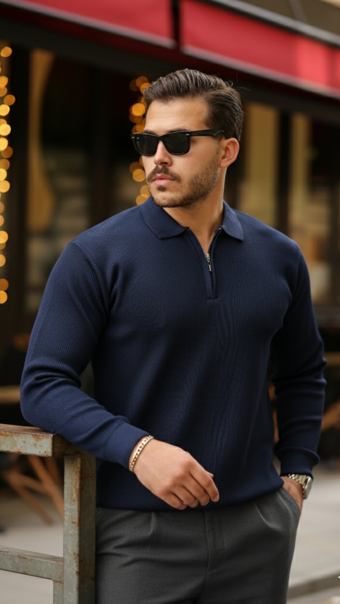 Erkek Selanik örme Yakalı Uzun Kollu Triko