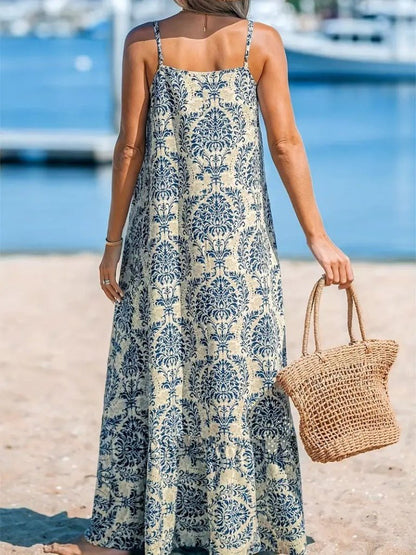 Kadın Ip Askılı Desenli Fırfırlı Süprem Elbise