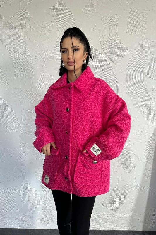 Fuşya Etiketli Pile Detaylı Ceket