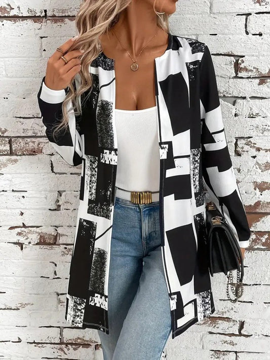 Kadın Uzun Kollu önü Açık Desenli Modal Kısa Ceket