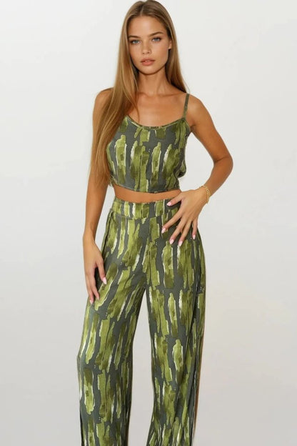 Kadın Dokuma Viskon Yırtmaç Detaylı Takım