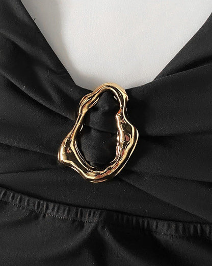 Kadın Ip Askılı Toka Detaylı Yırtmaçlı Janjan Krep Elbise