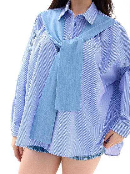 7074 GÖMLEK-MAVİ BEYAZ ÇİZGİLİ