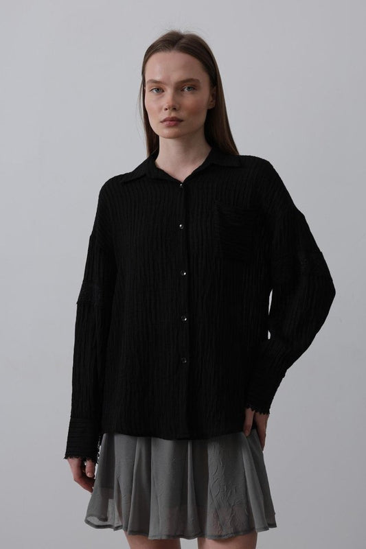 Dantel Detaylı Gömlek - Siyah