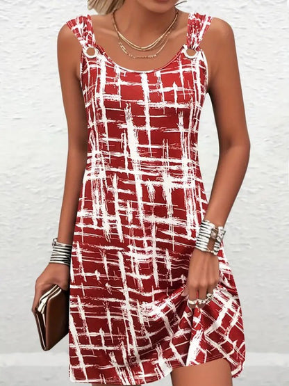 Kadın Askılı Kuş Gözü Detaylı Desenli Süprem Elbise