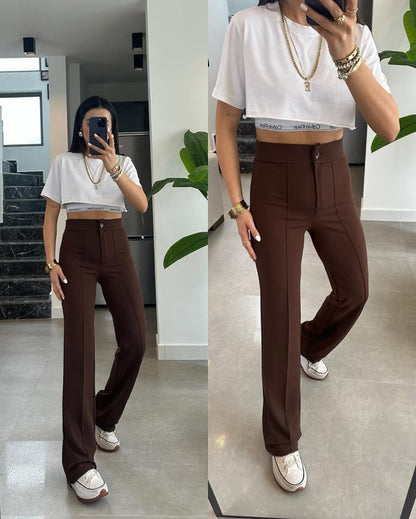 Kadın Yüksek Bel Full Likralı Krep Kumaş Pantolon