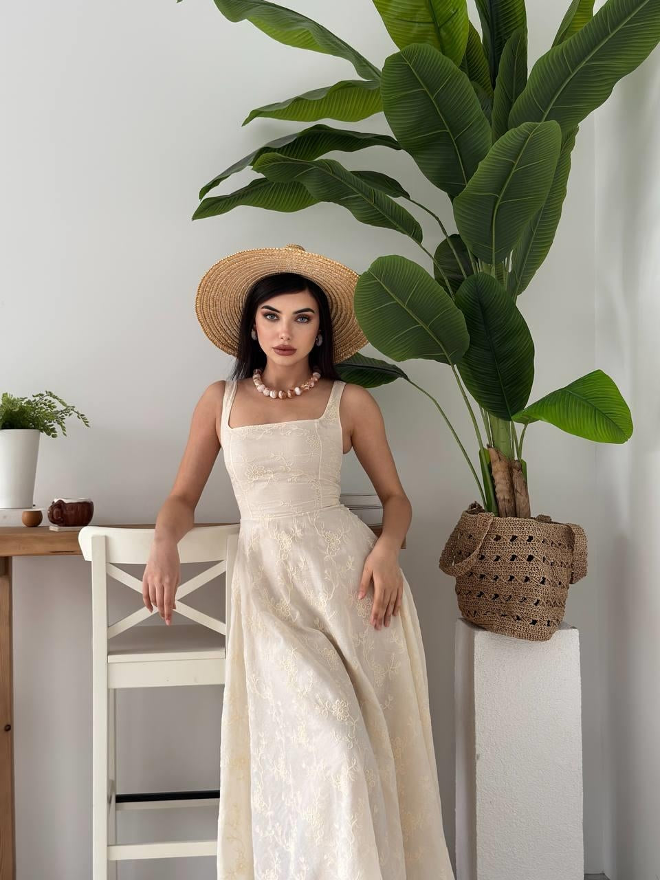 Cuper Çiçek Detaylı Elbise