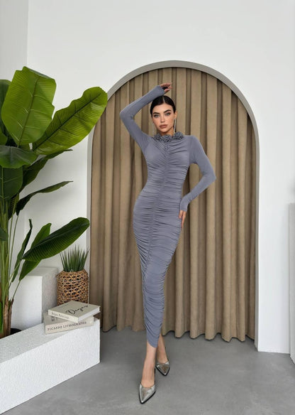 Carlis Gül Yaka Elbise