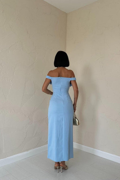 Bebe Mavi Madonna Yaka Güllü Elbise