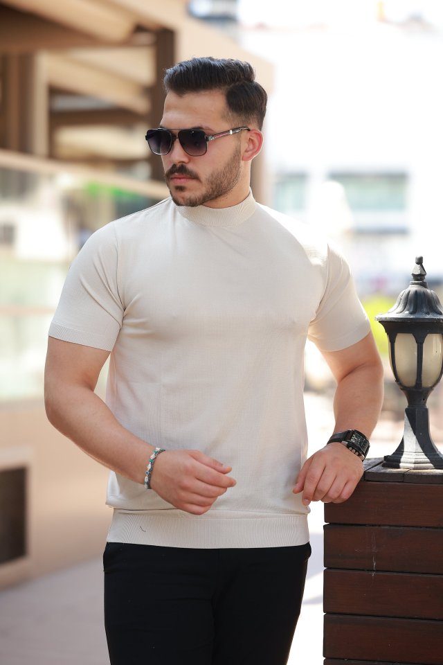 Erkek Yarım Balıkçı Yaka Kısa Kollu Tişört