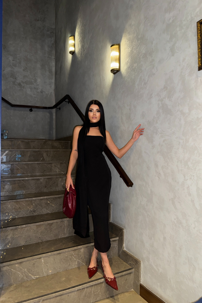 STRABLEZ ELBİSE BOYUN KUŞAK DETAYLI - Siyah