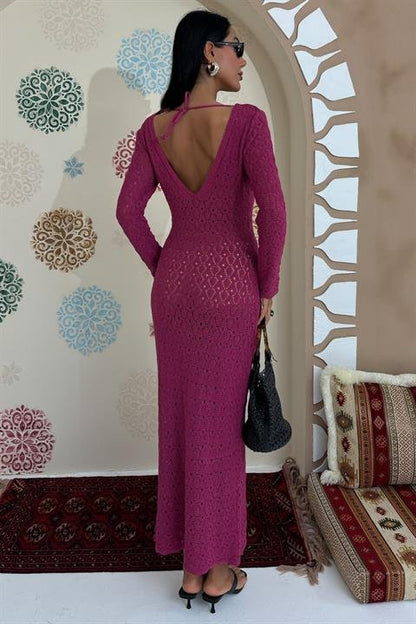 Göğüs Aksesuar Ve Pencereli Triko Elbise 2852