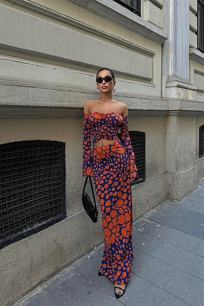 Pansy Cut Out Animal Desen Elbise 2678-8