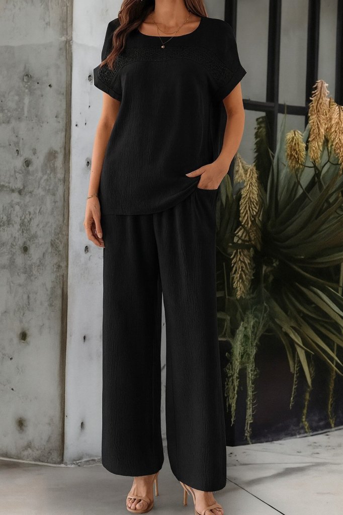 Kadın Kısa Kollu Yakası Açık Aerobin Bluz Ve Pantolon Ikili Takım