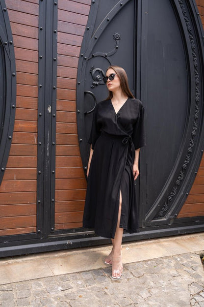 Siyah Kuşaklı Yarım Kollu Elbise