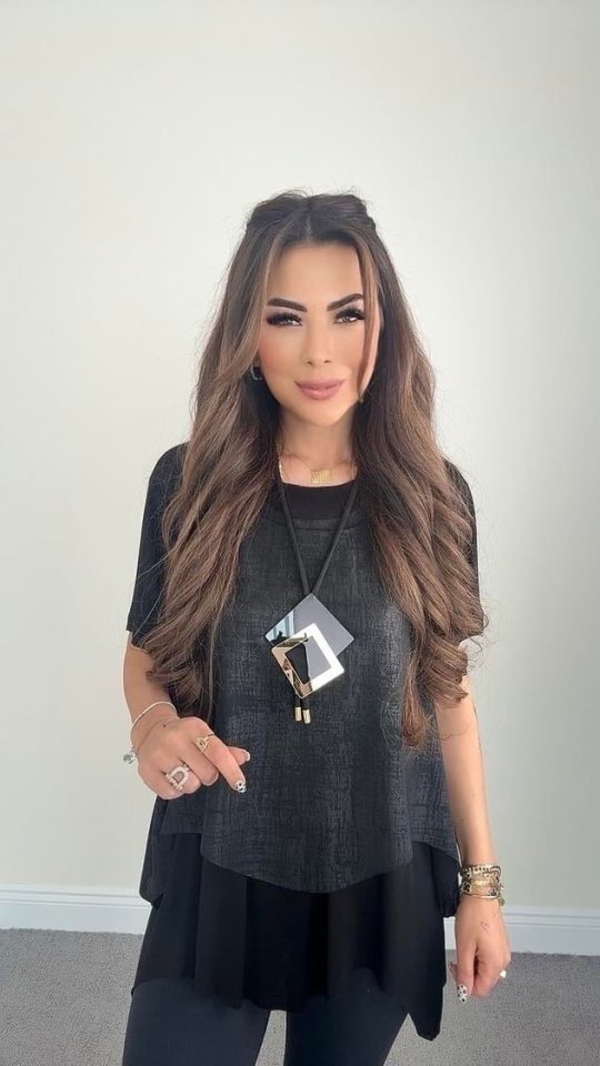 Kadın Kısa Kollu Bisiklet Yaka Yelek Bluz Asimetrik Kesim İkili Takım