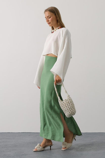 YARASA KOLLU CROP BLUZ - Beyaz