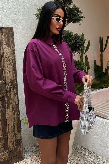 Önü Şerit Taşlı Gömlek 3448