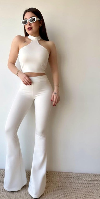 Kadın Mikro Kumaş Taş Detaylı Bluz Ve Ispanyol Paça Pantolon Ikili Takım Fırsat Ürün