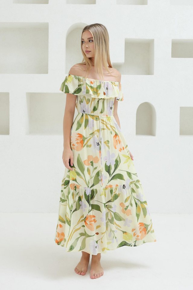 Madonna Yaka Elbise - Yeşil - Ekru