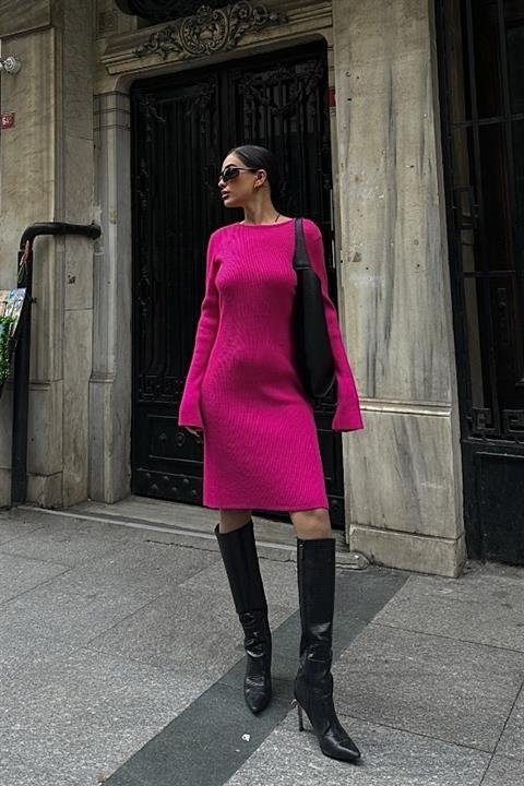 Brigita Sırt Dekolteli Triko Elbise 2532-01