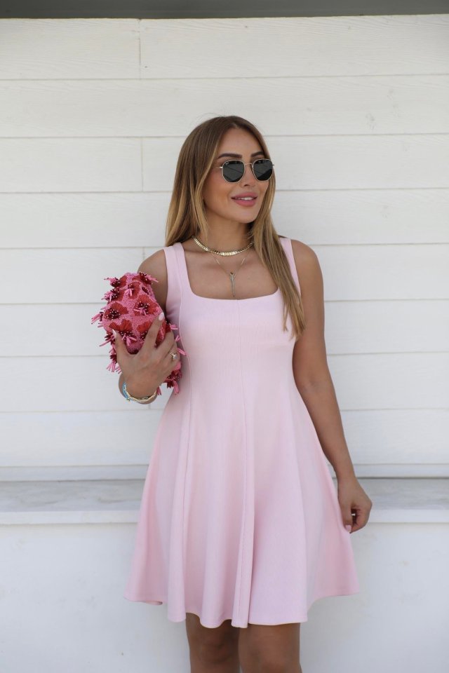 Kadın Kare Yaka Mini Elbise