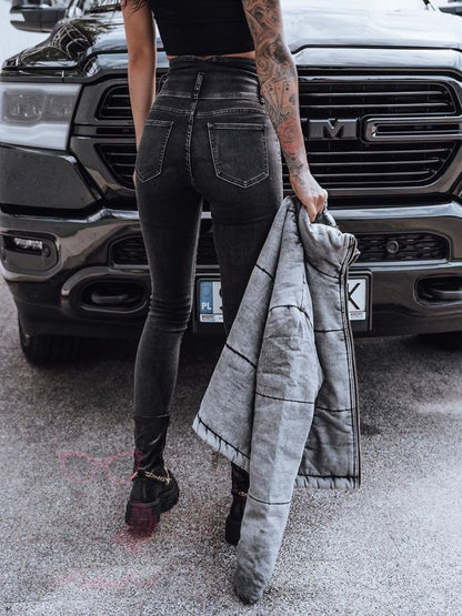 Kadın Fermuar Detay Yüksek Kemerli Kot Pantolon