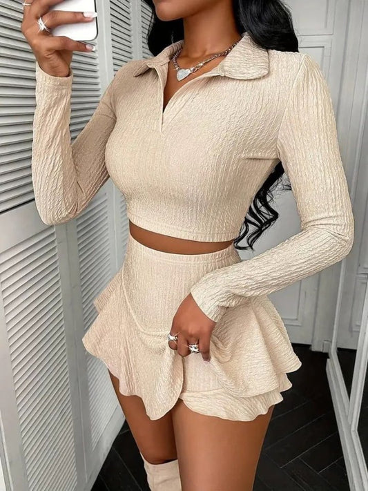 Bürümcük Kumaş Uzun Kol Vatkalı Şort Etekli Takım