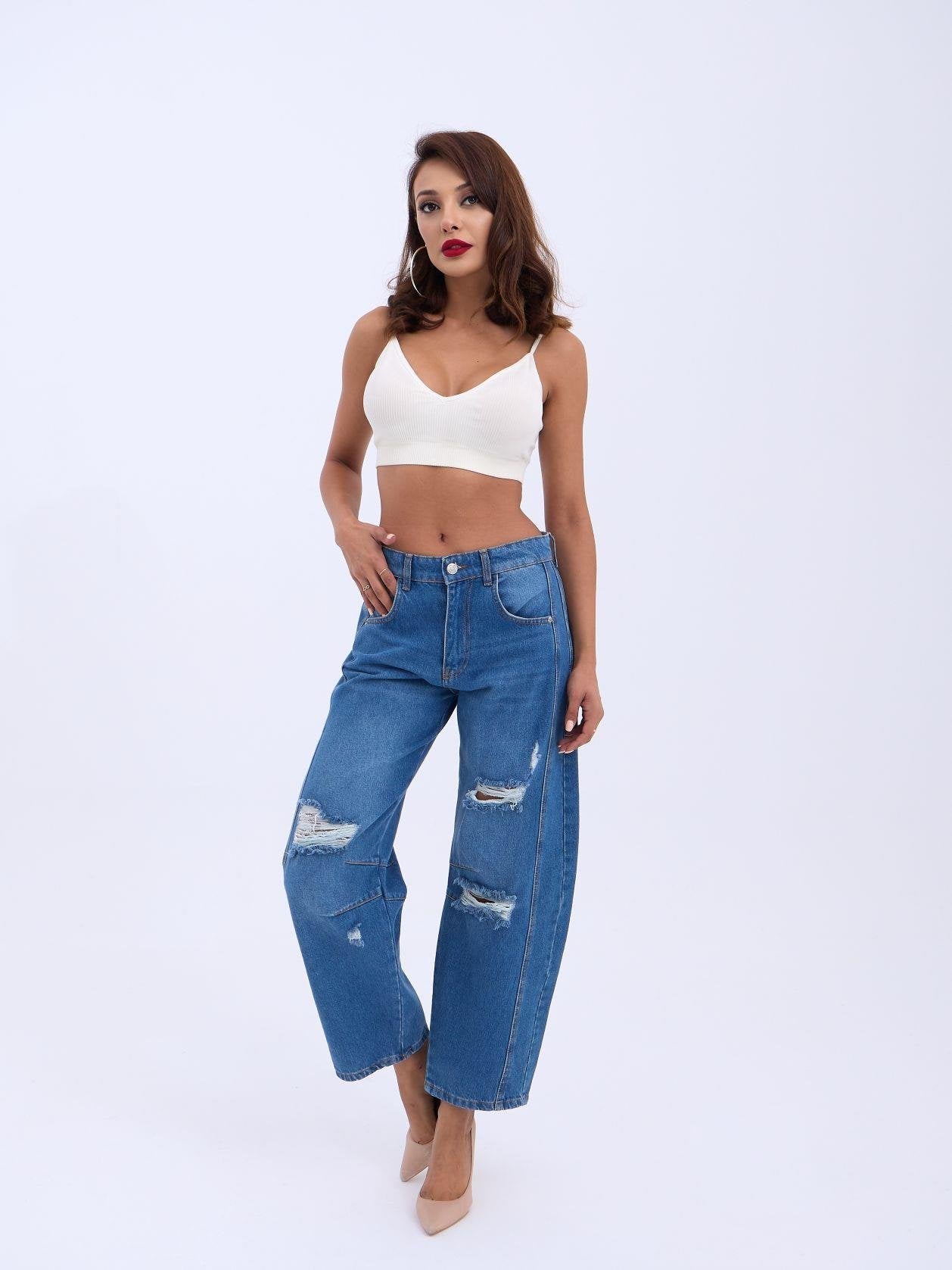 7086 KOT PANTOLON-MAVİ