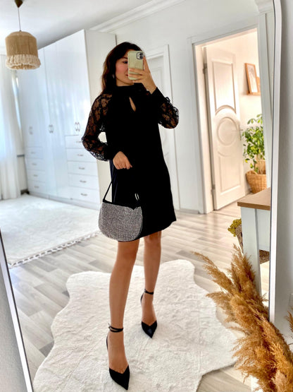 Kadın Uzun Kollu Damla Detaylı Sandy Mini Elbise