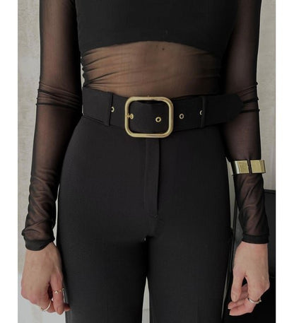 Kadın Yüksek Bel Krep Kumaş Full Likralı Ispanyol Paça Kemer Dahil Pantolon