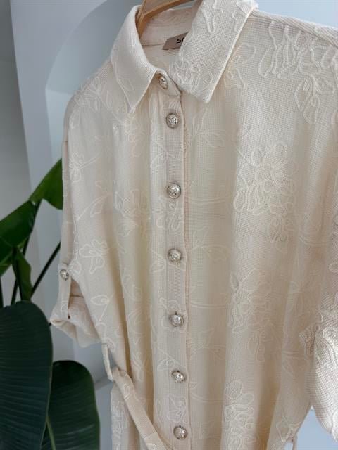 Süzene Nakışlı Ve Gold Düğmeli Elbise 2742