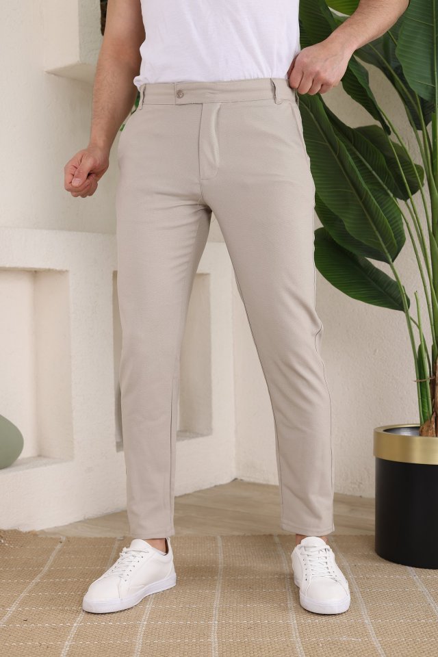 Erkek Slim Fit Likralı Bilek Boy Dilli Kumaş Pantolon