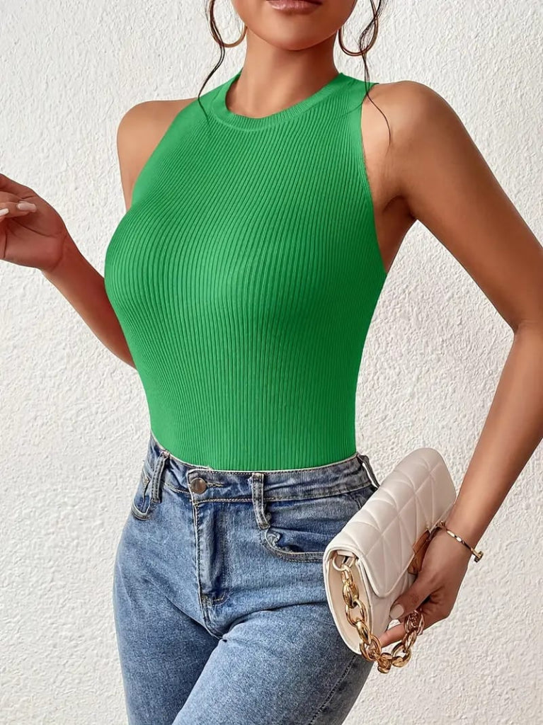 Kadın Sıfır Kol Sırt çapraz Detay Triko Bluz