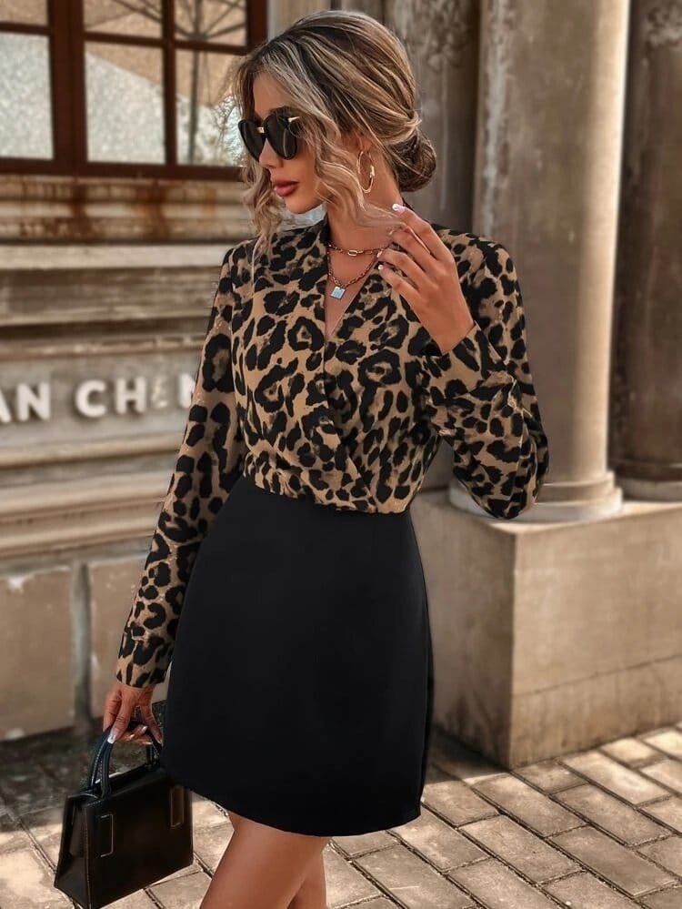 Kadın Uzun Kollu Kruvaze Yakalı üst Dalgıç Alt Ithal Krep Mini Elbise