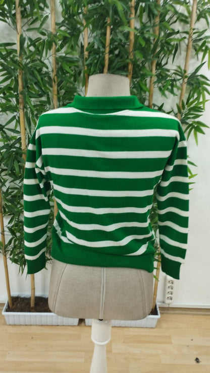 Kadın Uzun Kollu V Yaka çizgili Triko Bluz