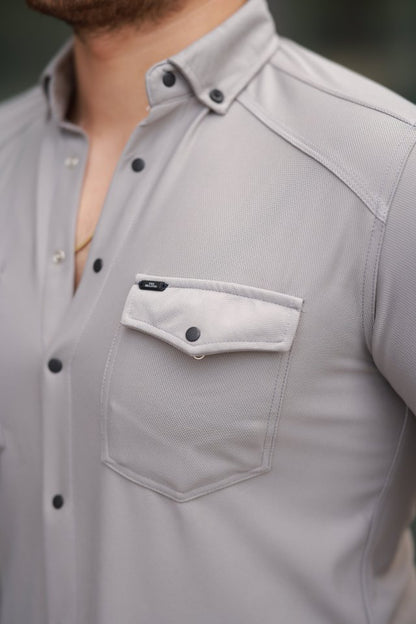 Erkek çift Cepli çıtçıt Düğmeli Uzun Kollu Gömlek