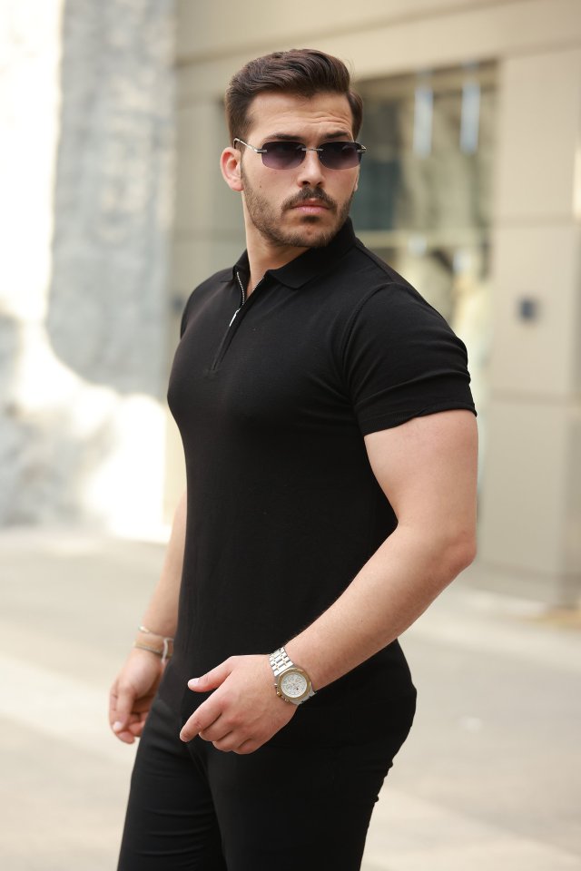 Erkek Fermuar Yakalı Kısa Kollu Tişört