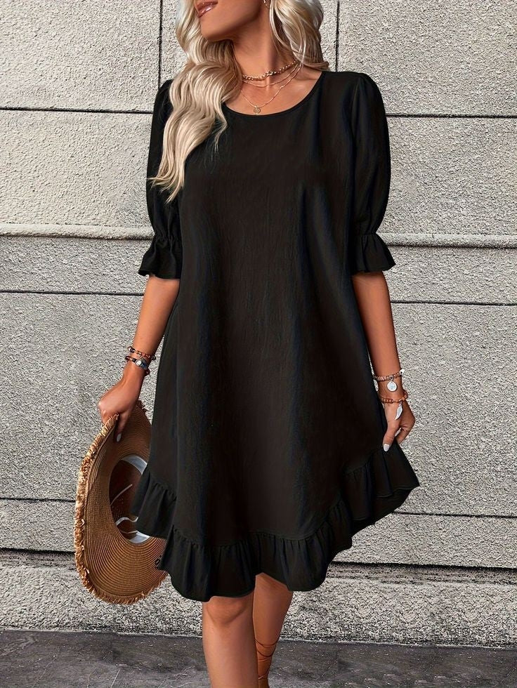 Kadın Kısa Kollu Kol Ve Eteği Volanlı Bisiklet Yaka Aerobin Elbise