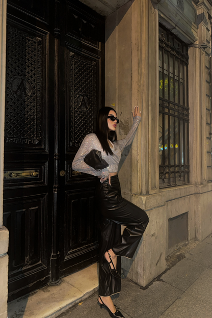 PULLU CROP KRUVAZE BLUZ - Gümüş