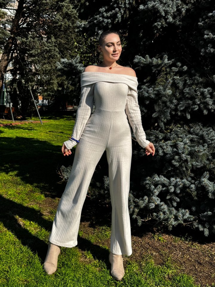 Kadın Uzun Kollu Madonna Yaka şardonlu Kaşkorse Tulum