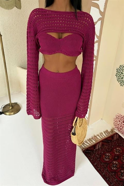 Büstiyer Ve Bolerolu Ajur Üçlü Takım 10087