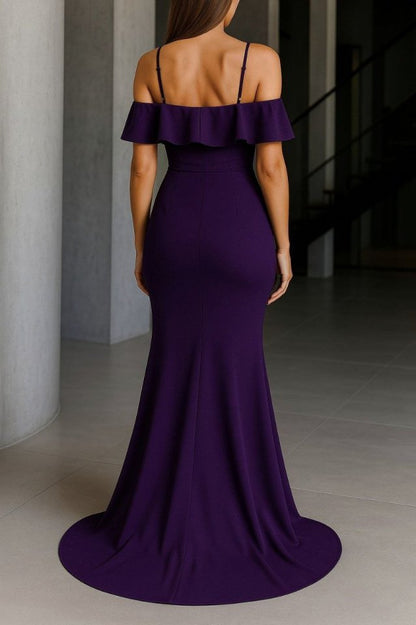 Kadın Dalgıç Krep Yırtmaç Detaylı Askılı Maxi Boy Elbise
