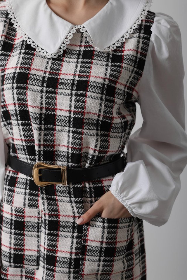 Ekoseli Gömlek Detaylı Elbise - Siyah