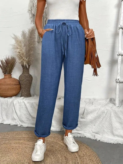 Kadın Yüksek Bel Lastikli Belde Bağcık Detaylı Aerobin Pantolon