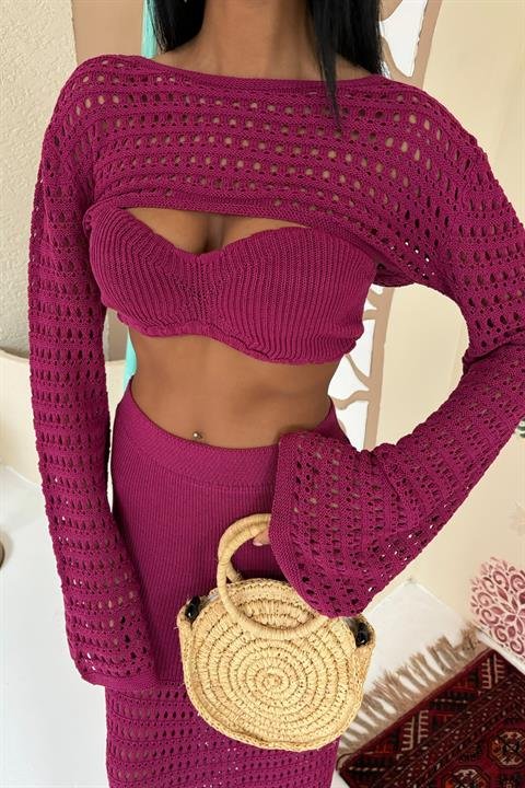 Büstiyer Ve Bolerolu Ajur Üçlü Takım 10087