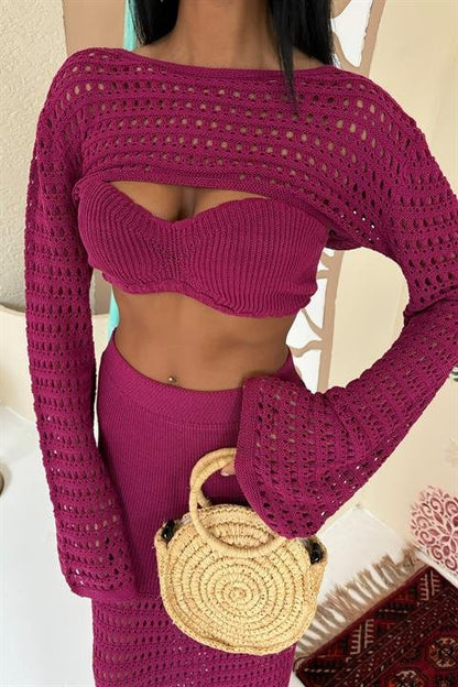 Büstiyer Ve Bolerolu Ajur Üçlü Takım 10087