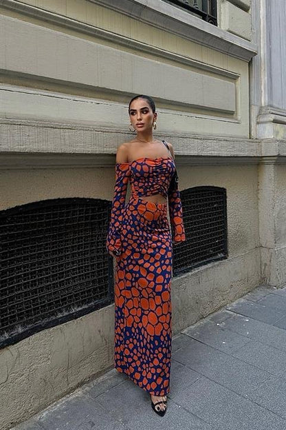 Pansy Cut Out Animal Desen Elbise 2678-8