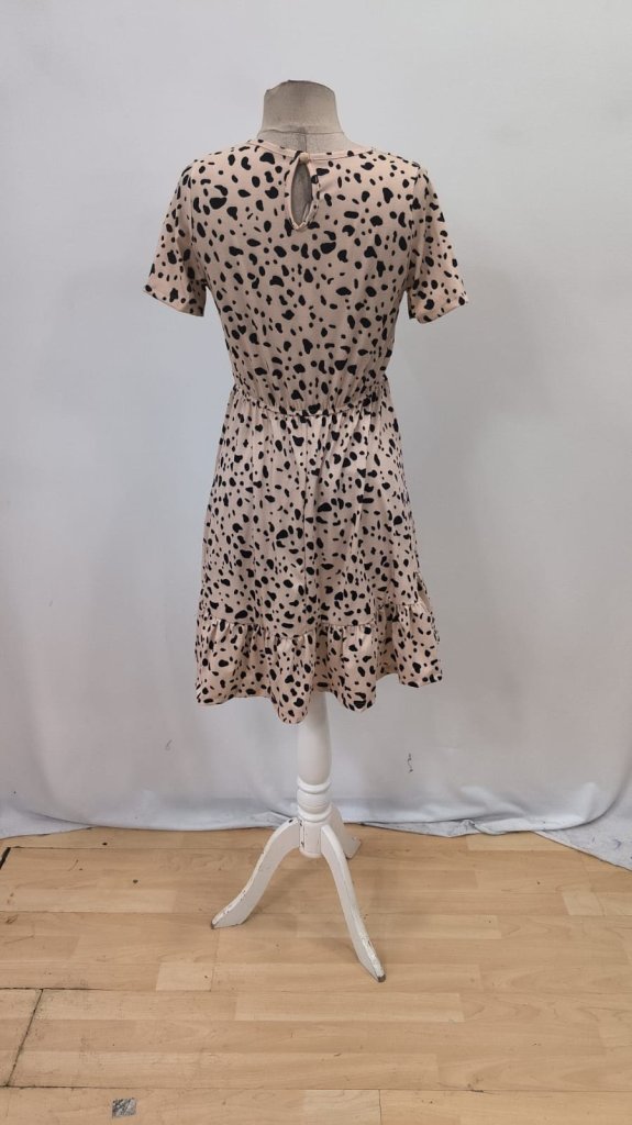 Kadın Kısa Kollu Bisiklet Yaka Desenli Süprem Elbise